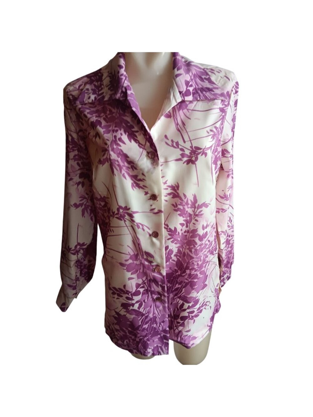 True Vintage 1970's Large Groovy Top Mom Top/Blouse Purple Floral Print